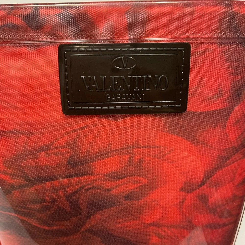 Valentino Garavani tall flat rain boots red flowers 38